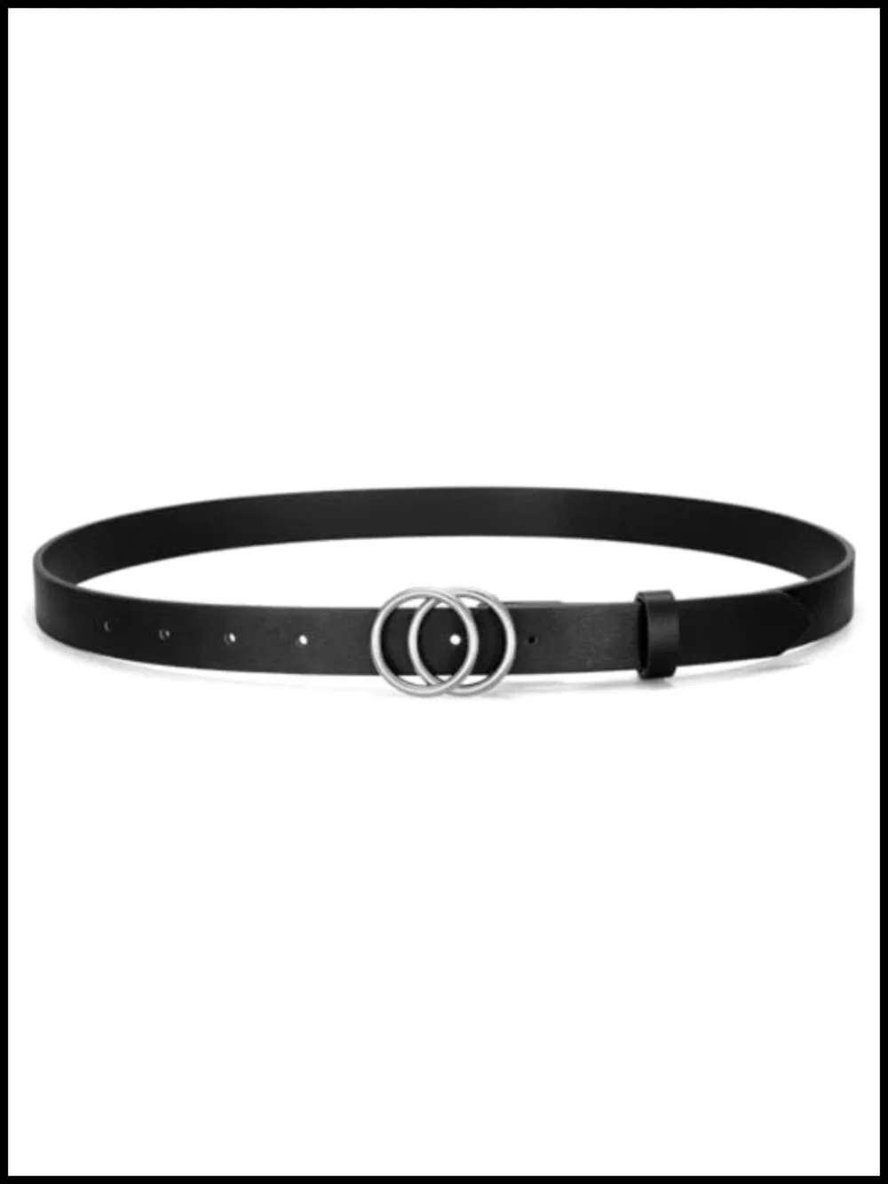 Skinny Faux Leather Belt Double O-Ring Buckle Adjustable Waist